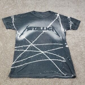 Metallica T-Shirt Gray Bleach Design Rock Band Short Sleeve Men's Top